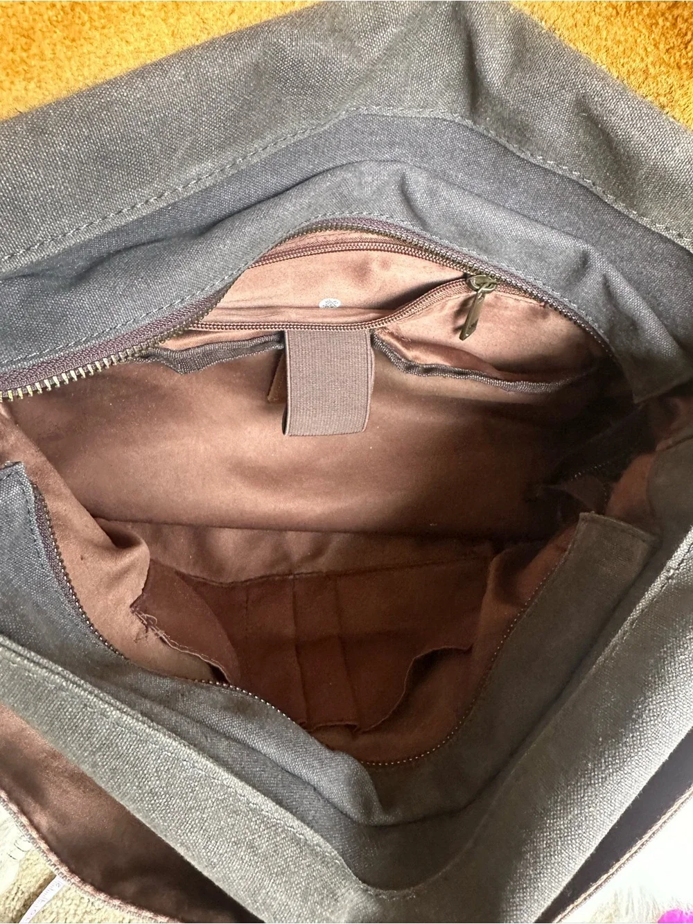 Vintage-Inspired Brown & Tan Canvas Messenger Bag with Leather Flap